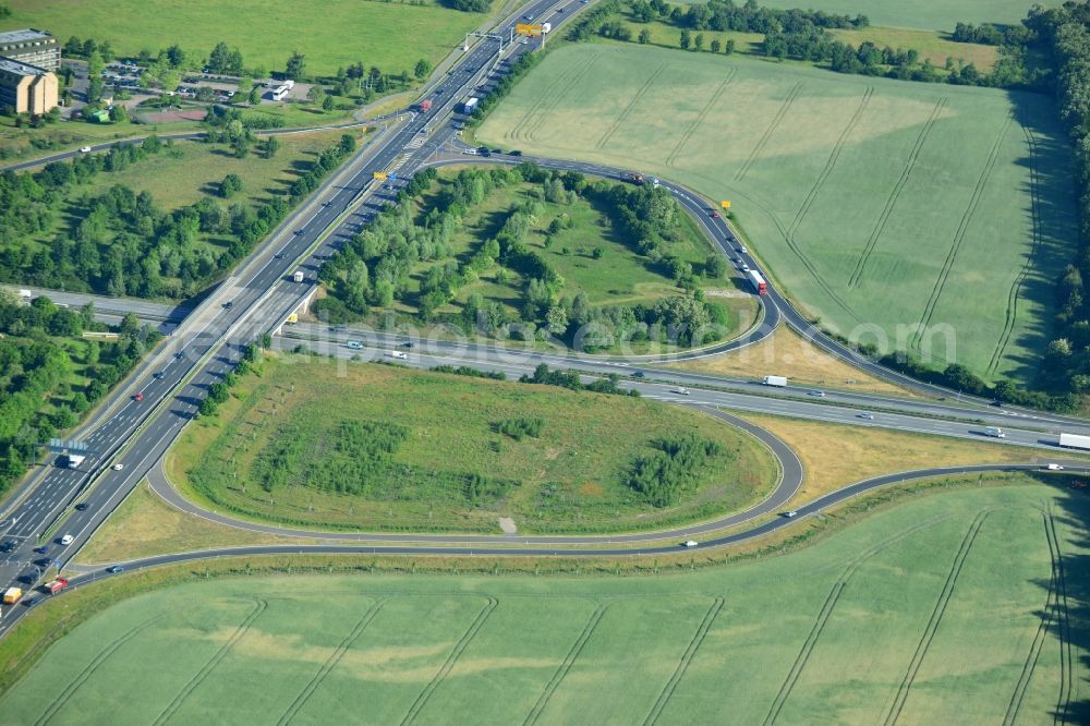 Aerial photograph Rangsdorf - Motorway exit Rangsdorf on the Berliner Ring motorway A10 - E30 in Rangsdorf in Brandenburg