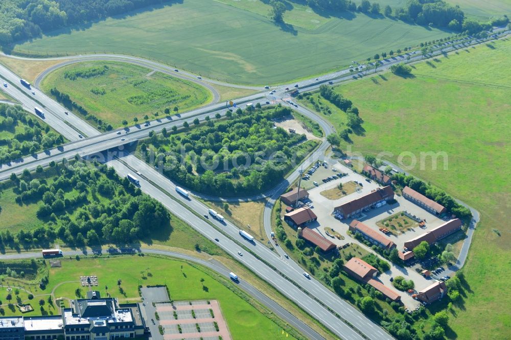 Aerial photograph Rangsdorf - Motorway exit Rangsdorf on the Berliner Ring motorway A10 - E30 in Rangsdorf in Brandenburg