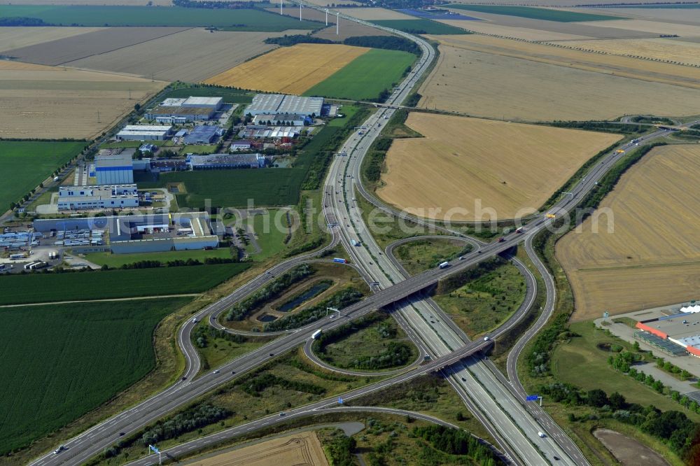 Aerial photograph Brehna - Motorway Dessau along the A9 motorway and the federal road B100 in Dessau in Saxony-Anhalt