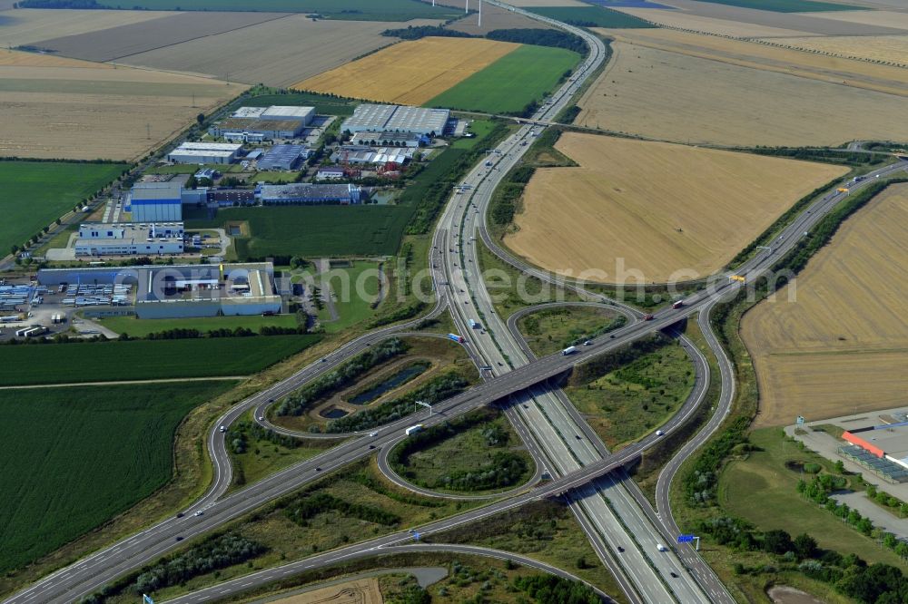 Brehna from above - Motorway Dessau along the A9 motorway and the federal road B100 in Dessau in Saxony-Anhalt