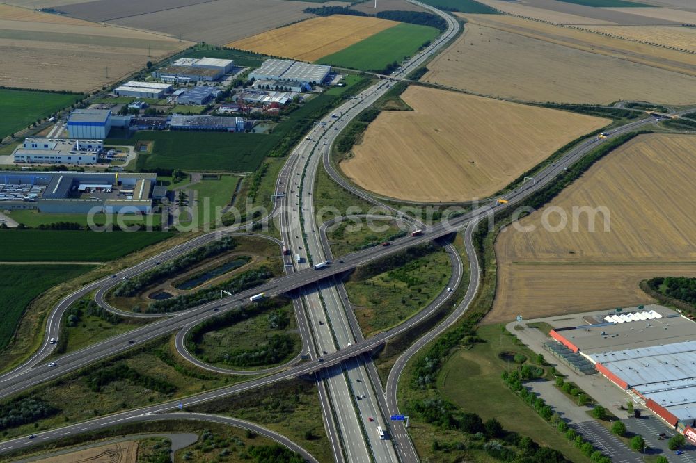 Aerial image Brehna - Motorway Dessau along the A9 motorway and the federal road B100 in Dessau in Saxony-Anhalt