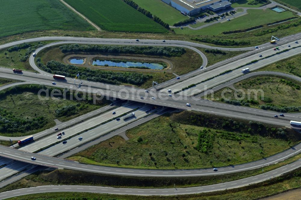 Aerial photograph Brehna - Motorway Dessau along the A9 motorway and the federal road B100 in Dessau in Saxony-Anhalt