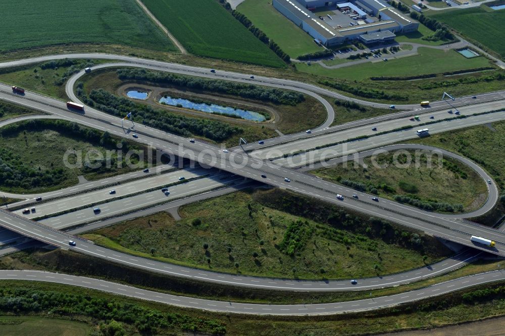 Brehna from above - Motorway Dessau along the A9 motorway and the federal road B100 in Dessau in Saxony-Anhalt