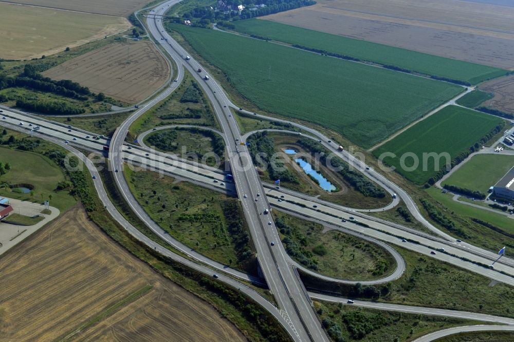 Aerial image Brehna - Motorway Dessau along the A9 motorway and the federal road B100 in Dessau in Saxony-Anhalt