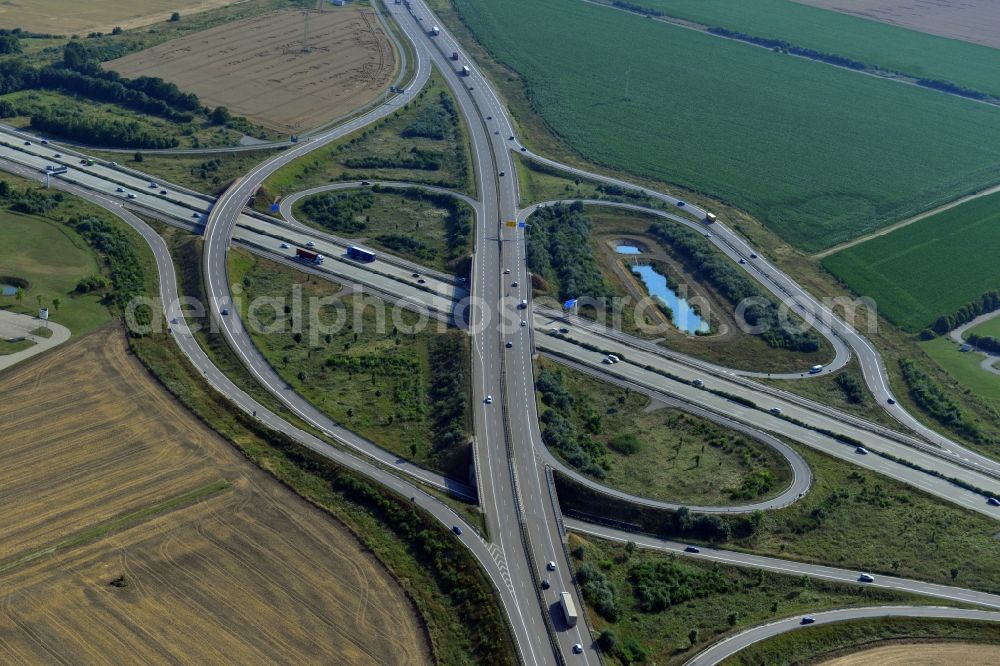 Aerial photograph Brehna - Motorway Dessau along the A9 motorway and the federal road B100 in Dessau in Saxony-Anhalt