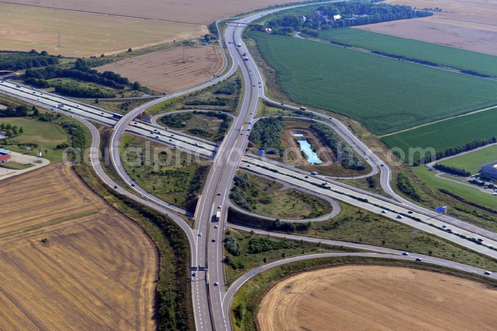 Brehna from above - Motorway Dessau along the A9 motorway and the federal road B100 in Dessau in Saxony-Anhalt