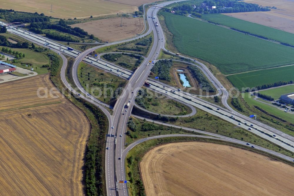 Brehna from the bird's eye view: Motorway Dessau along the A9 motorway and the federal road B100 in Dessau in Saxony-Anhalt