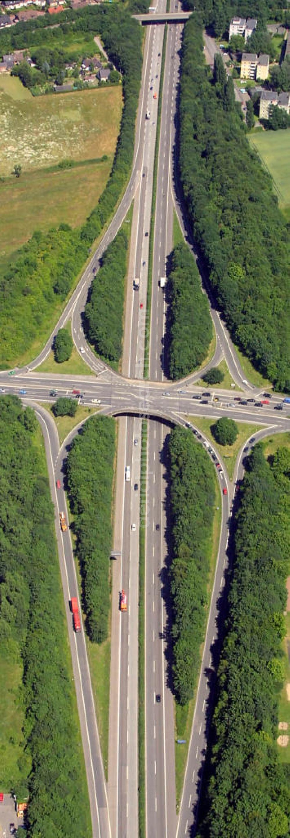 Aerial photograph Castrop-Rauxel - Blick auf die Abfahrt Castrop- Rauxel von der Autobahn A 42. Castrop-Rauxel expressway exit at the expressway A 42.