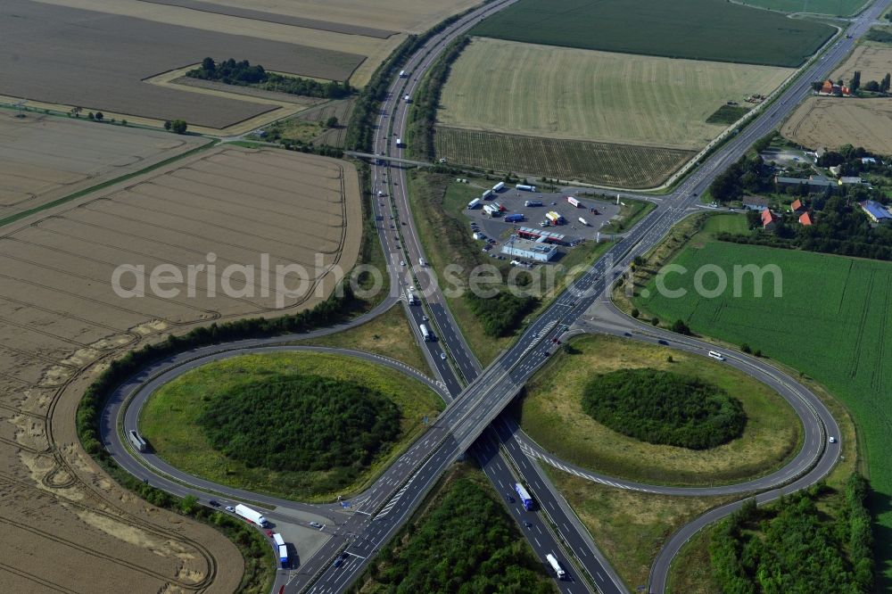 Aerial image Leuna - Motorway Leuna along the A38 motorway and the B91 federal road in Leuna in Saxony-Anhalt