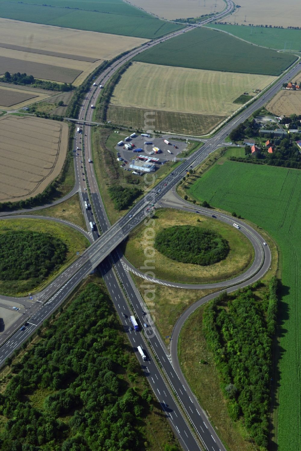 Leuna from above - Motorway Leuna along the A38 motorway and the B91 federal road in Leuna in Saxony-Anhalt