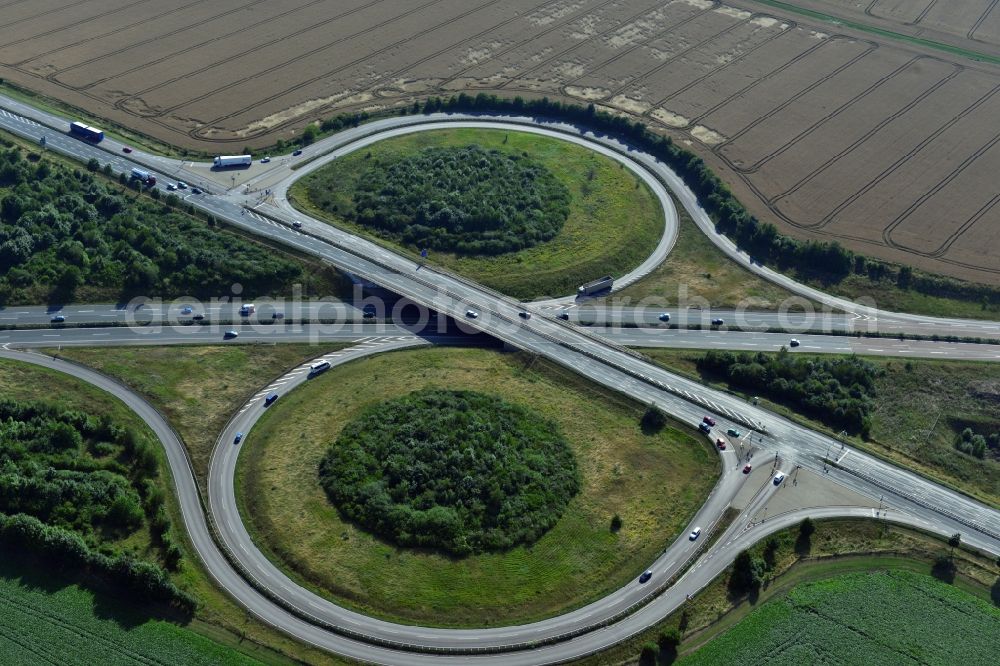 Leuna from the bird's eye view: Motorway Leuna along the A38 motorway and the B91 federal road in Leuna in Saxony-Anhalt