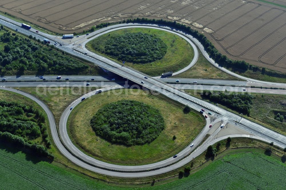 Aerial image Leuna - Motorway Leuna along the A38 motorway and the B91 federal road in Leuna in Saxony-Anhalt