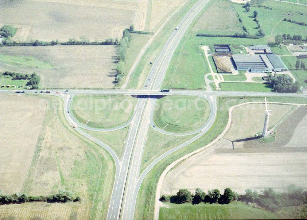 Aerial photograph Grevesmühlen/ Mecklenburg - Vorpommern - Autobahnabfahrt an der A20 südlich von Grevesmühlen.