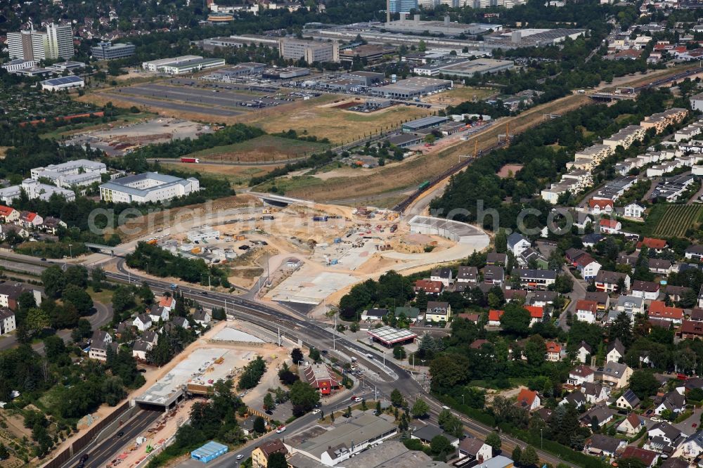 Aerial image Mainz - View of the unfinished highway cultivation of the A60 in Mainz in Rhineland-Palatinate