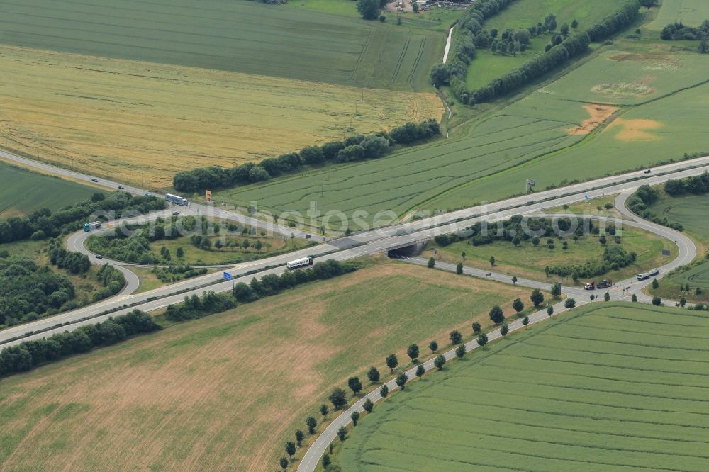 Nordhausen from the bird's eye view: South of Nordhausen in Thuringia is the motorway junction Norhausen-south on the A38 motorway. This highway is part of the infrastructure plan - German Unity Transport Projects