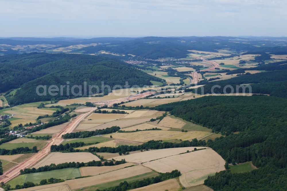 Waldkappel from above - Highway construction site of A44 in Waldkappel in the state Hesse