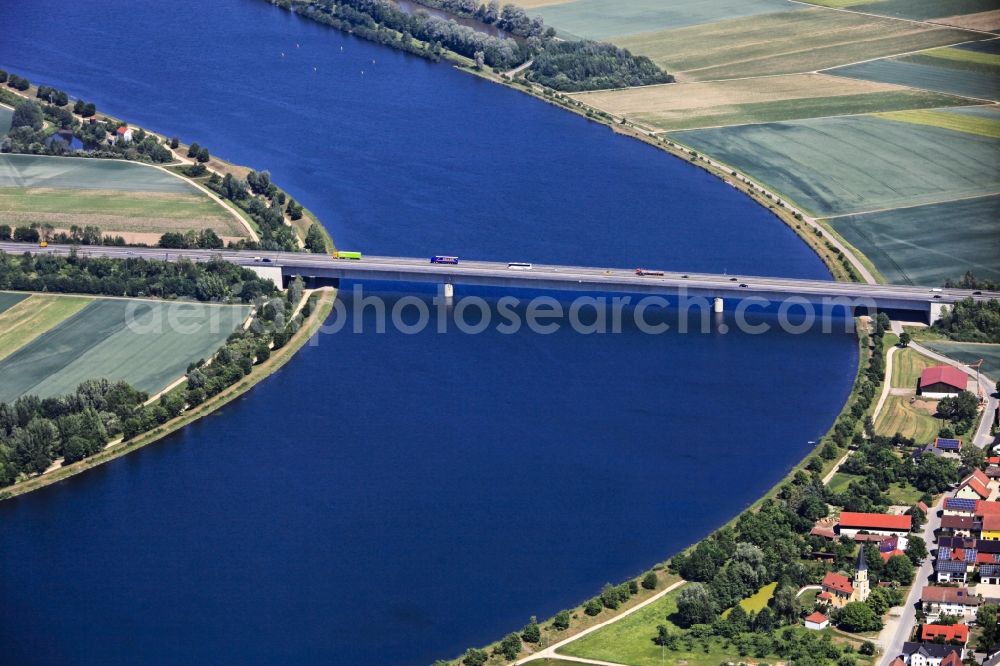 Wörth from above - Highway bridge over the motorway E56 the banks of the Danube at Kiefenholz, a district of Woerth in Bavaria