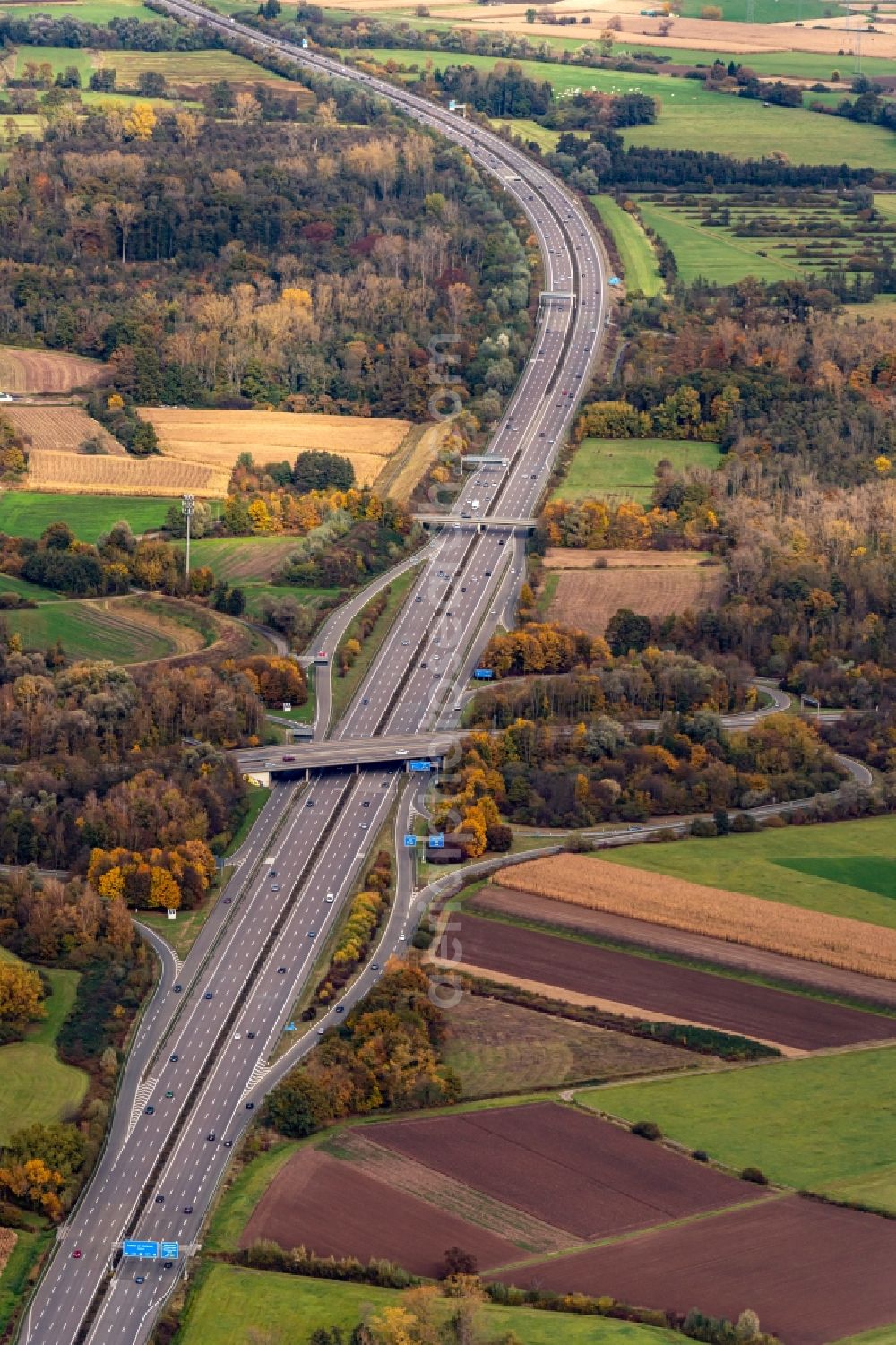 Aerial photograph Willstätt - Highway triangle the federal motorway A 5 Appenweier in Willstaett in the state Baden-Wurttemberg, Germany