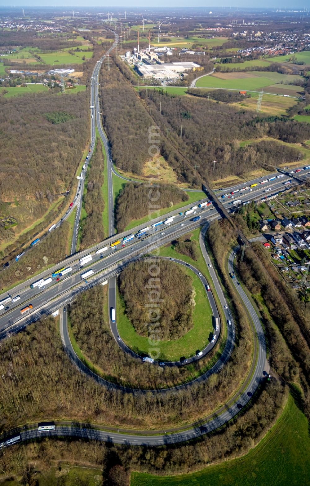 Bottrop from above - of highway triangle the federal motorway A 2 - A31 in Bottrop in the state North Rhine-Westphalia, Germany