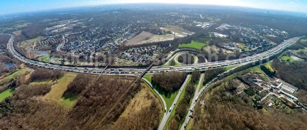 Aerial image Bottrop - Of highway triangle the federal motorway A 2 - A31 in Bottrop in the state North Rhine-Westphalia, Germany