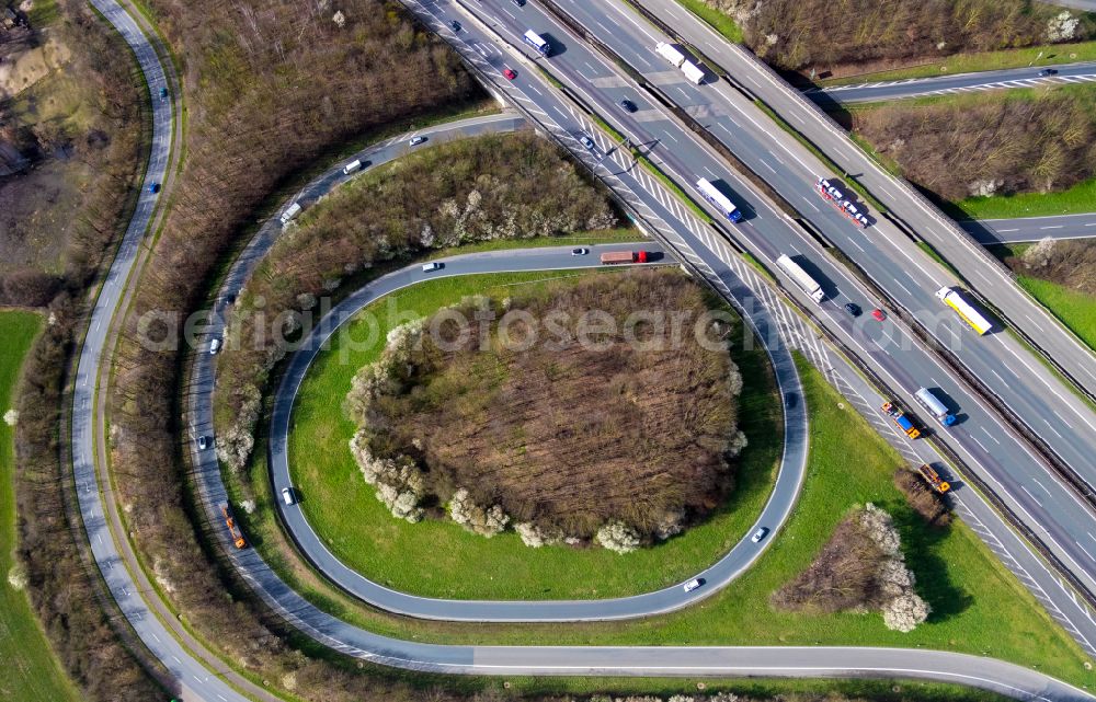 Aerial image Bottrop - Of highway triangle the federal motorway A 2 - A31 in Bottrop in the state North Rhine-Westphalia, Germany