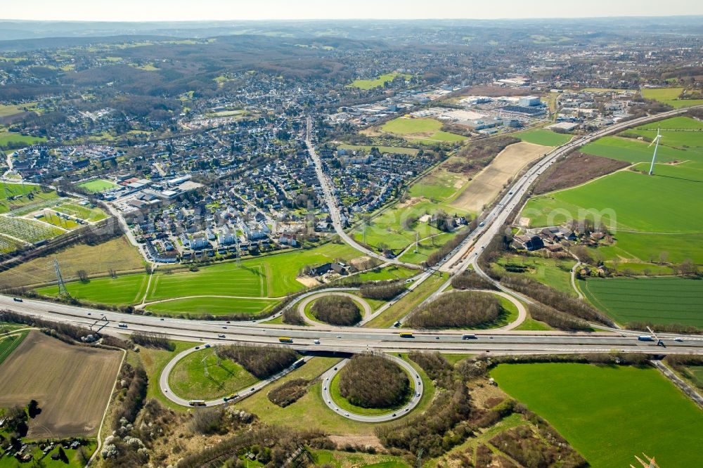 Dortmund from above - Highway triangle the federal motorway A 44 A45 Dreieck Dortmund/Witten in the district Hombruch in Dortmund at Ruhrgebiet in the state North Rhine-Westphalia