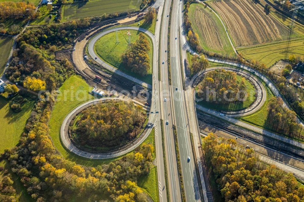 Dortmund from above - Highway triangle the federal motorway A 44 A45 Dreieck Dortmund/Witten in the district Hombruch in Dortmund at Ruhrgebiet in the state North Rhine-Westphalia