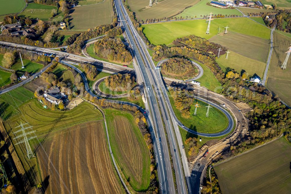 Dortmund from the bird's eye view: Highway triangle the federal motorway A 44 A45 Dreieck Dortmund/Witten in the district Hombruch in Dortmund at Ruhrgebiet in the state North Rhine-Westphalia