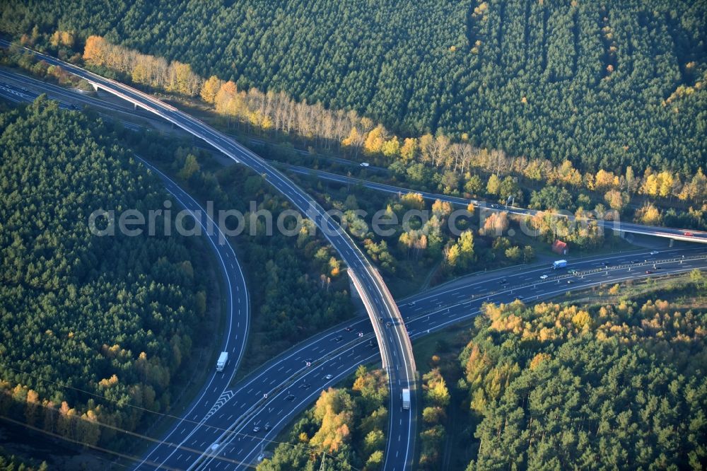 Aerial image Klaistow - Highway triangle the federal motorway A 10 A9 Dreieck Potsdam in Klaistow in the state Brandenburg