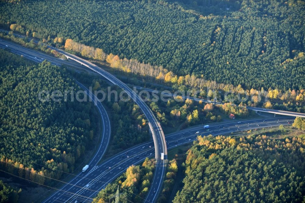 Klaistow from above - Highway triangle the federal motorway A 10 A9 Dreieck Potsdam in Klaistow in the state Brandenburg