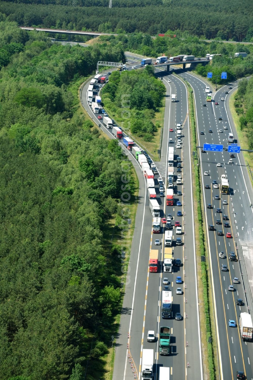 Aerial photograph Schwielowsee - Highway triangle the federal motorway A 9 - A10 Dreieck Potsdam in Schwielowsee in the state Brandenburg, Germany