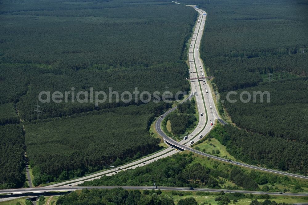 Göhlsdorf from the bird's eye view: Highway triangle the federal motorway A 2 - A10 Dreieck Werder in Goehlsdorf in the state Brandenburg