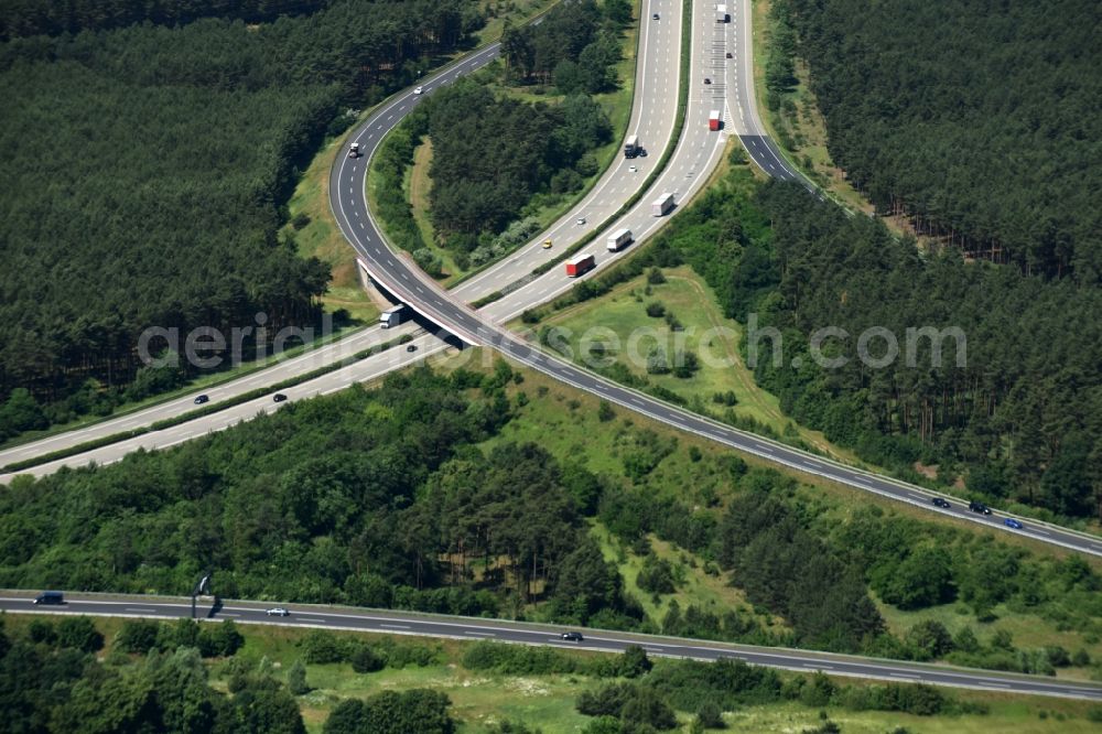 Aerial photograph Göhlsdorf - Highway triangle the federal motorway A 2 - A10 Dreieck Werder in Goehlsdorf in the state Brandenburg