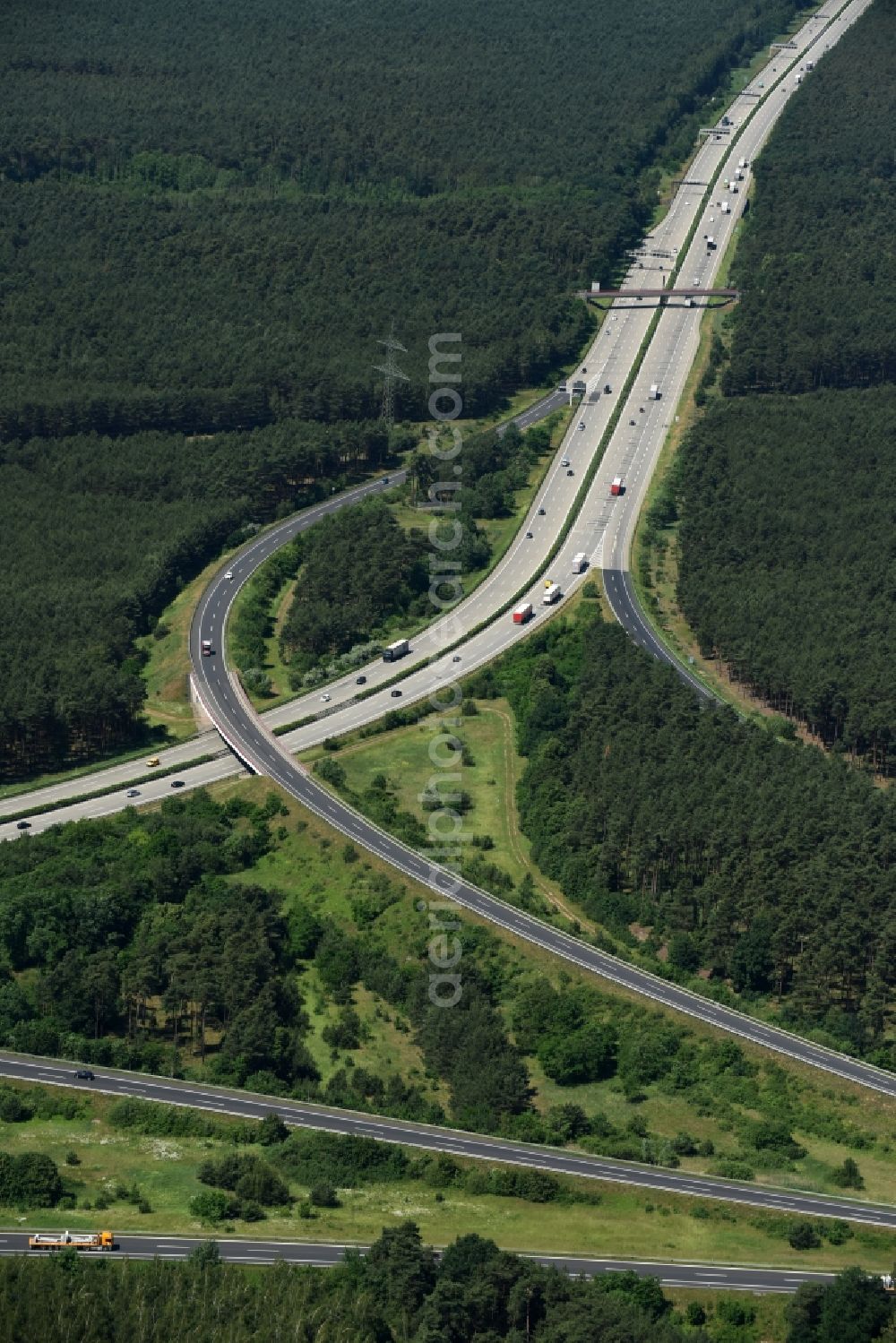 Göhlsdorf from above - Highway triangle the federal motorway A 2 - A10 Dreieck Werder in Goehlsdorf in the state Brandenburg