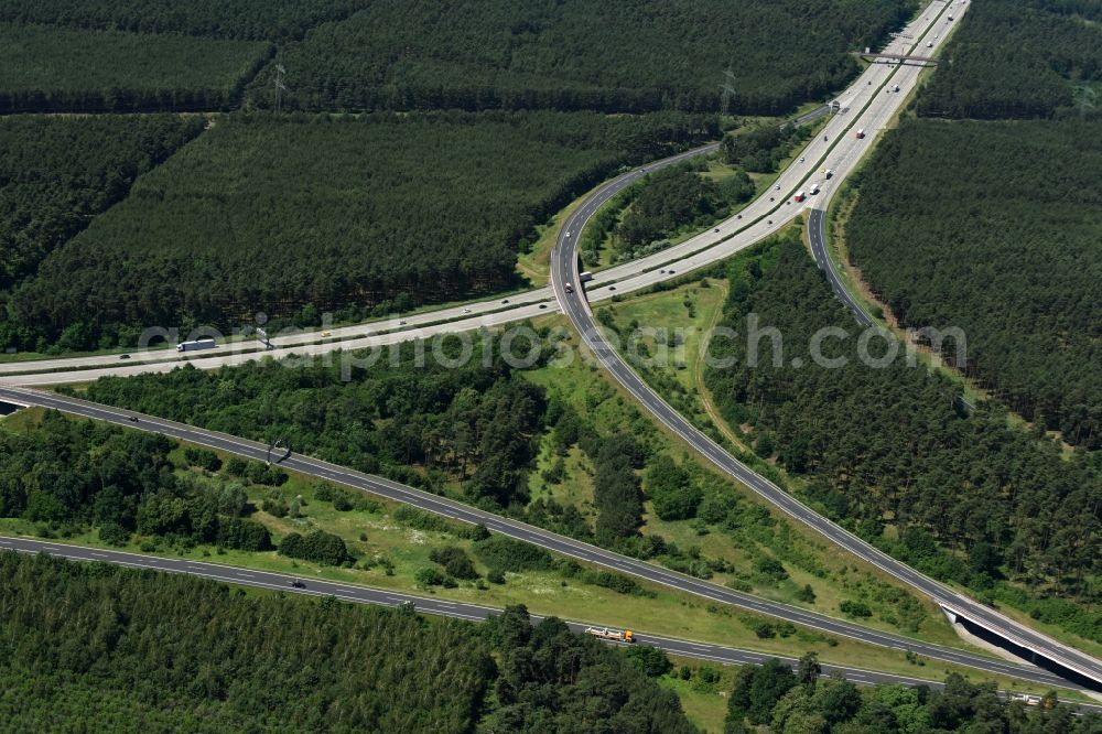 Göhlsdorf from the bird's eye view: Highway triangle the federal motorway A 2 - A10 Dreieck Werder in Goehlsdorf in the state Brandenburg