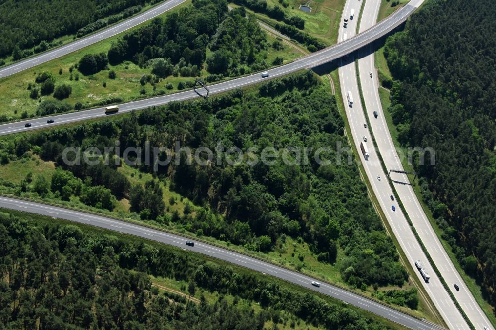 Aerial photograph Göhlsdorf - Highway triangle the federal motorway A 2 - A10 Dreieck Werder in Goehlsdorf in the state Brandenburg