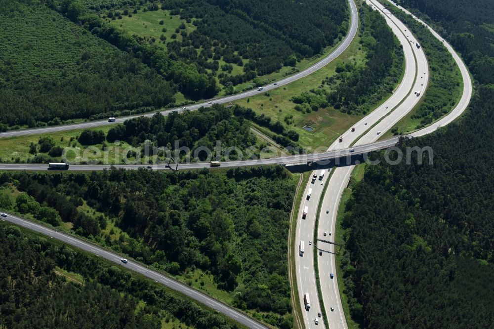 Göhlsdorf from above - Highway triangle the federal motorway A 2 - A10 Dreieck Werder in Goehlsdorf in the state Brandenburg