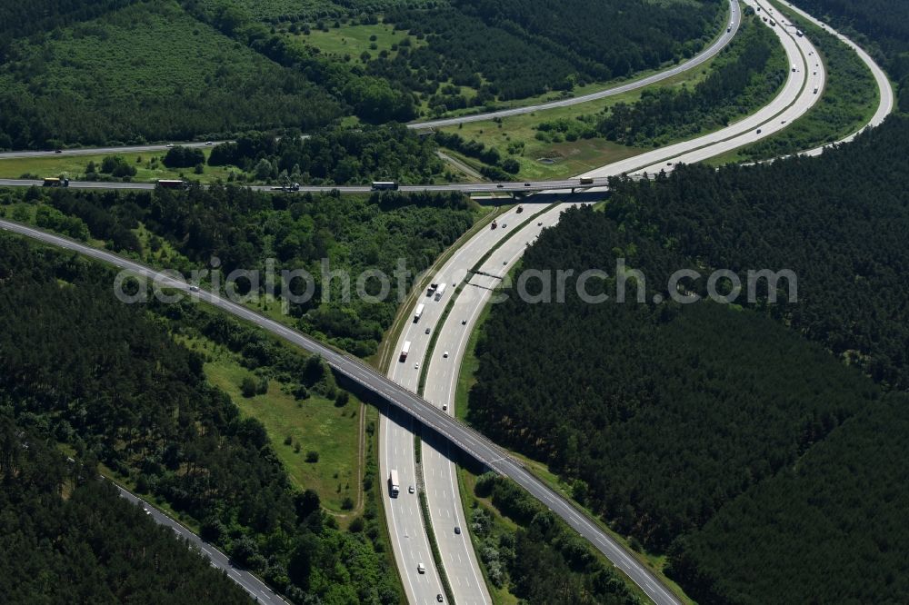 Göhlsdorf from the bird's eye view: Highway triangle the federal motorway A 2 - A10 Dreieck Werder in Goehlsdorf in the state Brandenburg