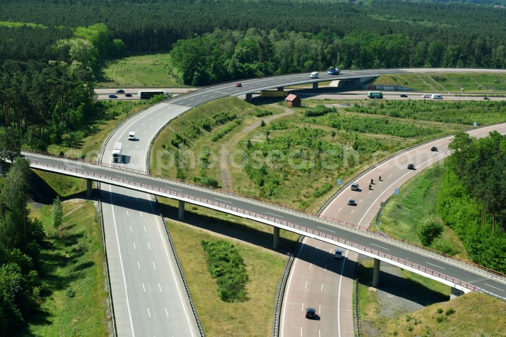 Aerial image Michendorf - Highway triangle the federal motorway A 115 - A10 Nuthetal in Michendorf in the state Brandenburg, Germany