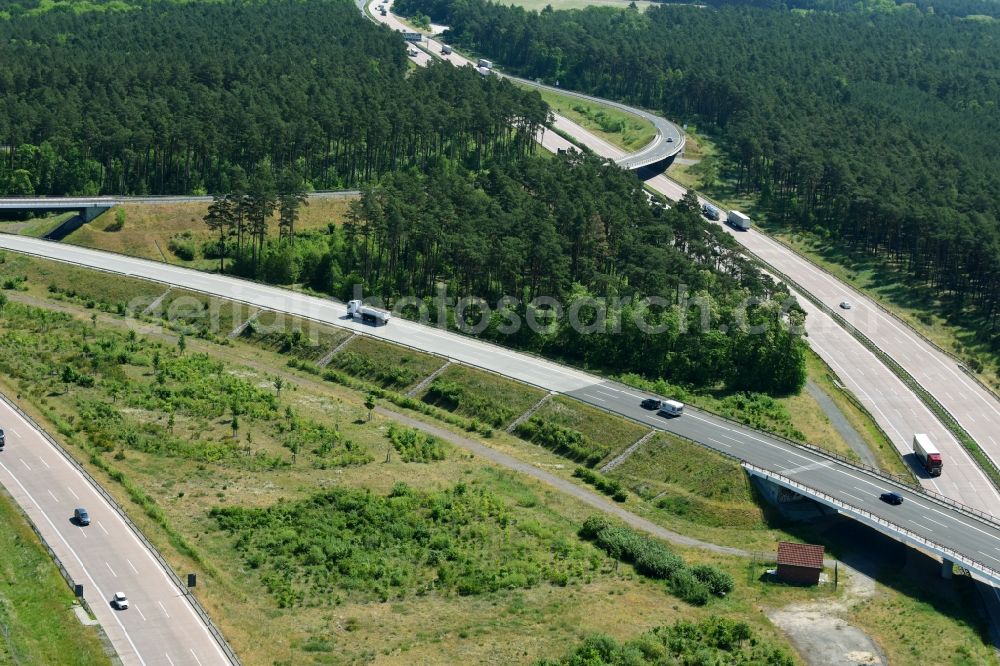 Michendorf from the bird's eye view: Highway triangle the federal motorway A 115 - A10 Nuthetal in Michendorf in the state Brandenburg, Germany