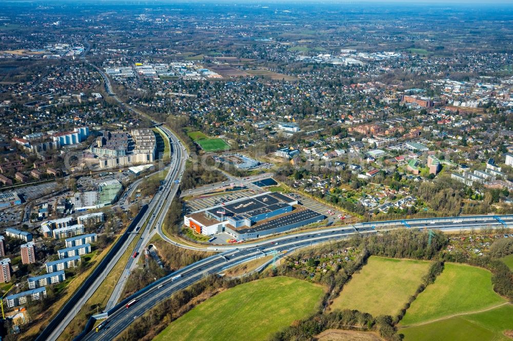 Aerial photograph Hamburg - Motorway triangle lanes of the BAB A 23 and the A7 in Hamburg, Germany