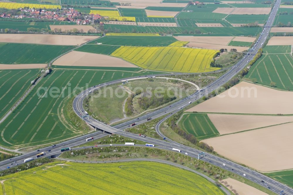 Rosdorf from above - Highway triangle the federal motorway A 7 / A 38 in Rosdorf in the state Lower Saxony