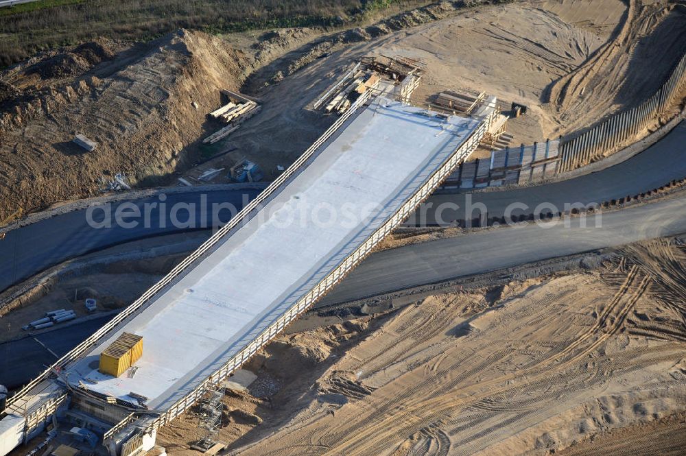 SCHWANEBECK from the bird's eye view: Baustelle vom Autobahndreieck Kreuz Barnim, vormals AD Schwanebeck, mit Aus- und Umbauarbeiten. Die EUROVIA führt im Auftrag des Landesbetrieb Brandenburg umfangreiche Abbruch-, Erdarbeiten und den Neubau von Brückenbauwerken zum Um- und Ausbau des Autobahndreiecks (AD) Barnim am nördlichen Berliner Ring durch. View of the construction site at the highway triangle Kreuz Barnim.