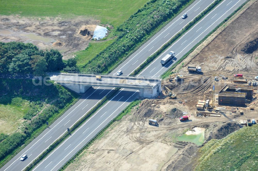 Schwanebeck / Barnim from above - Baustelle vom Autobahndreieck Kreuz Barnim , vormals AD Schwanebeck, mit Aus- und Umbauarbeiten. View of the construction site at the highway triangle Kreuz Barnim.