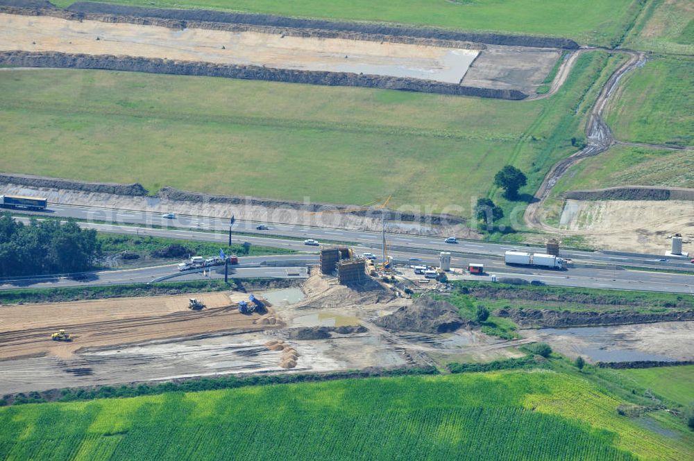 Aerial image Schwanebeck / Barnim - Baustelle vom Autobahndreieck Kreuz Barnim , vormals AD Schwanebeck, mit Aus- und Umbauarbeiten. View of the construction site at the highway triangle Kreuz Barnim.