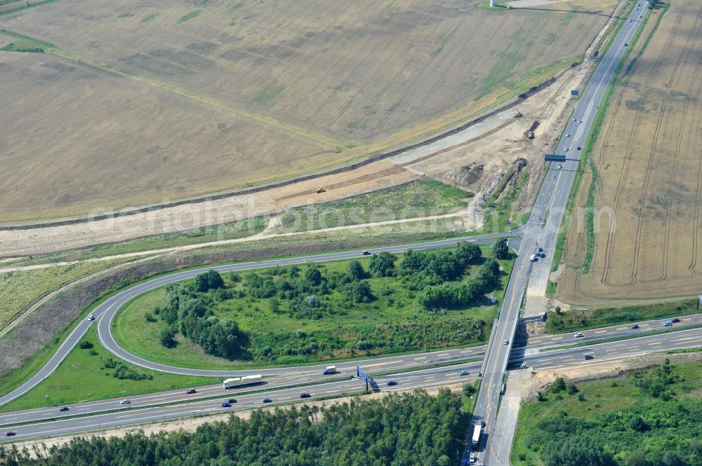 Schwanebeck / Barnim from above - Baustelle vom Autobahndreieck Kreuz Barnim , vormals AD Schwanebeck, mit Aus- und Umbauarbeiten. View of the construction site at the highway triangle Kreuz Barnim.