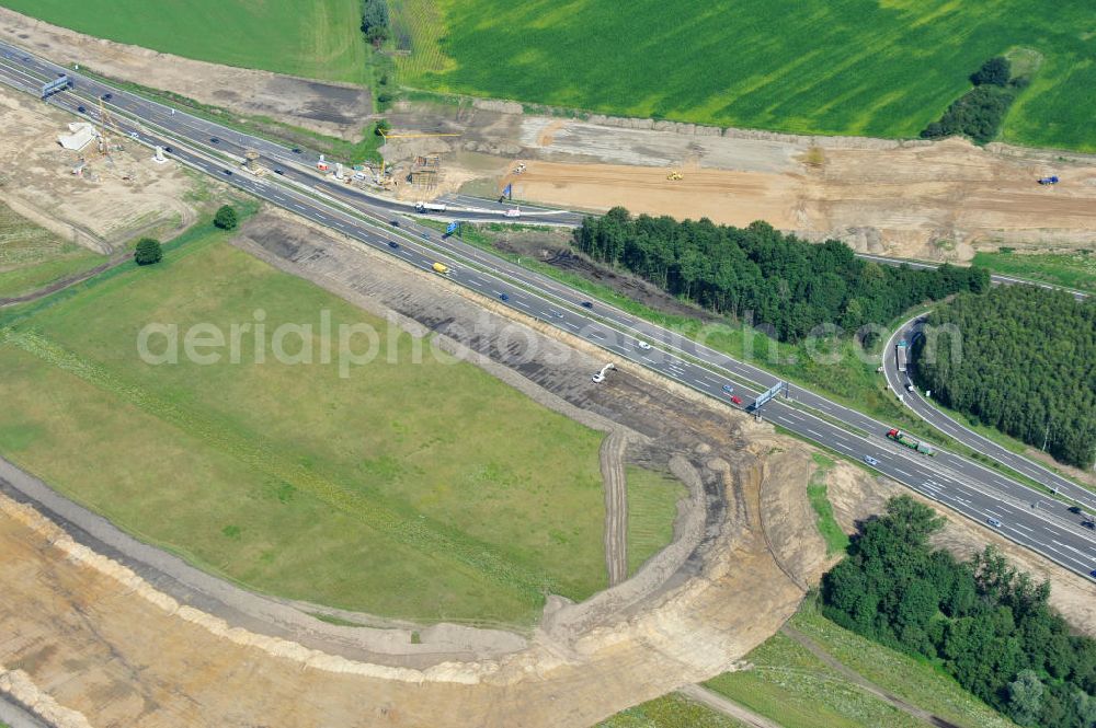 Schwanebeck / Barnim from above - Baustelle vom Autobahndreieck Kreuz Barnim , vormals AD Schwanebeck, mit Aus- und Umbauarbeiten. View of the construction site at the highway triangle Kreuz Barnim.