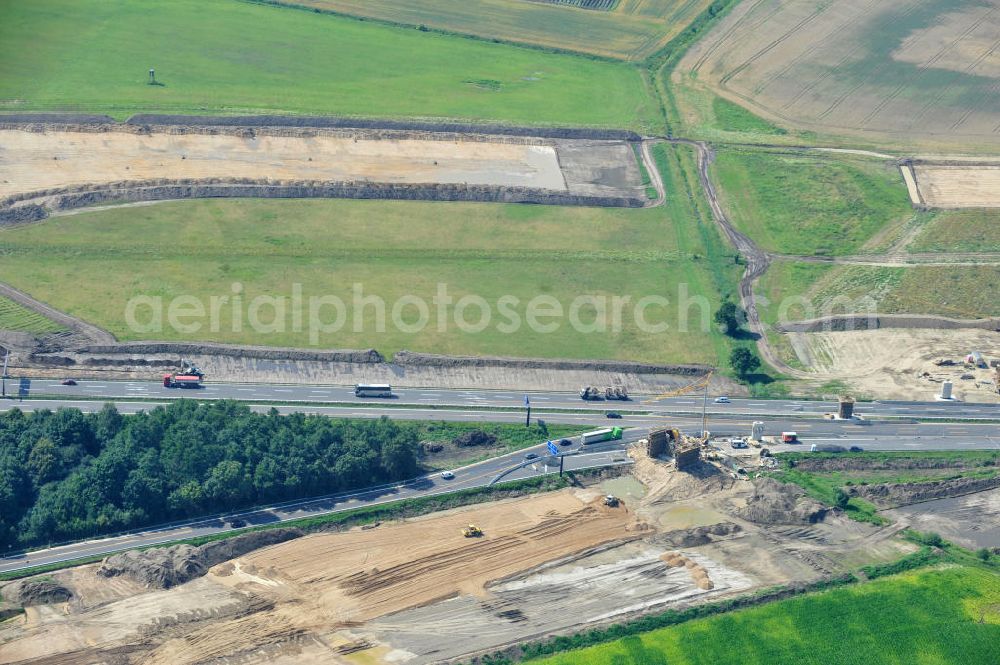 Schwanebeck / Barnim from above - Baustelle vom Autobahndreieck Kreuz Barnim , vormals AD Schwanebeck, mit Aus- und Umbauarbeiten. View of the construction site at the highway triangle Kreuz Barnim.