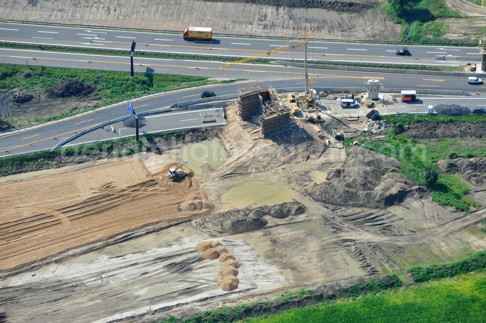 Schwanebeck / Barnim from the bird's eye view: Baustelle vom Autobahndreieck Kreuz Barnim , vormals AD Schwanebeck, mit Aus- und Umbauarbeiten. View of the construction site at the highway triangle Kreuz Barnim.