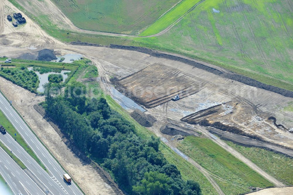 Schwanebeck / Barnim from the bird's eye view: Baustelle vom Autobahndreieck Kreuz Barnim , vormals AD Schwanebeck, mit Aus- und Umbauarbeiten. View of the construction site at the highway triangle Kreuz Barnim.